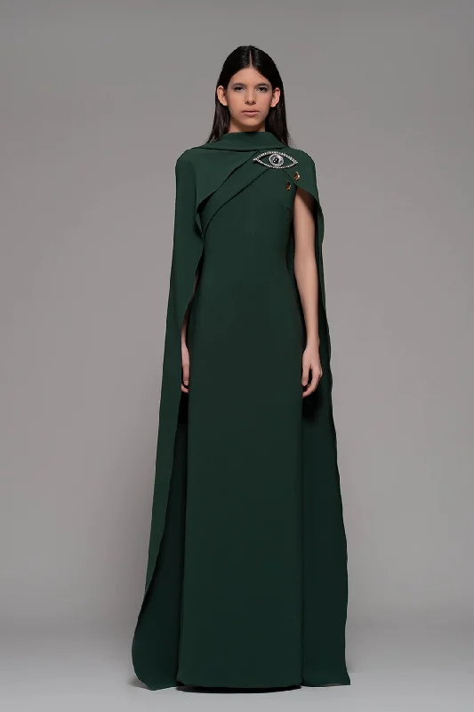 Draped cape column silhouette dress