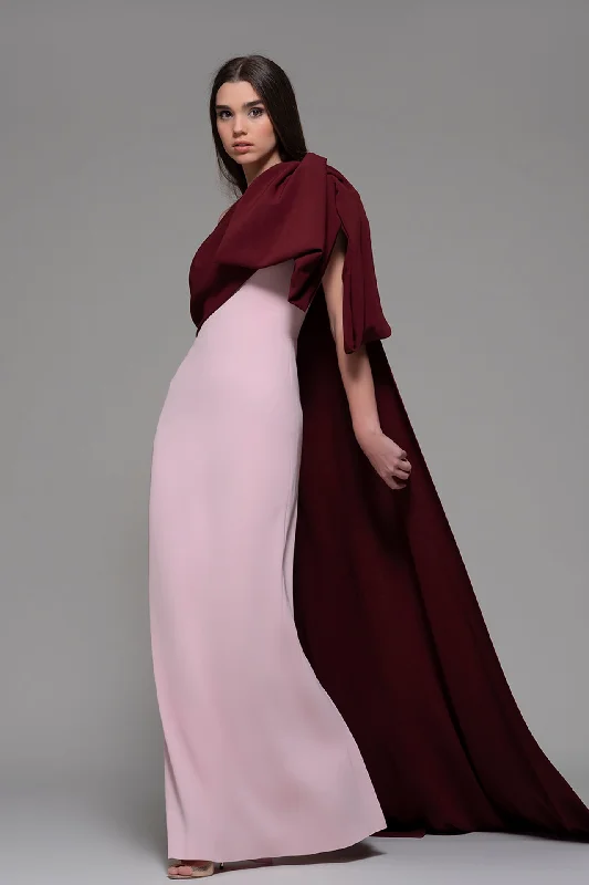 Sleeveless straight dress with draped cape