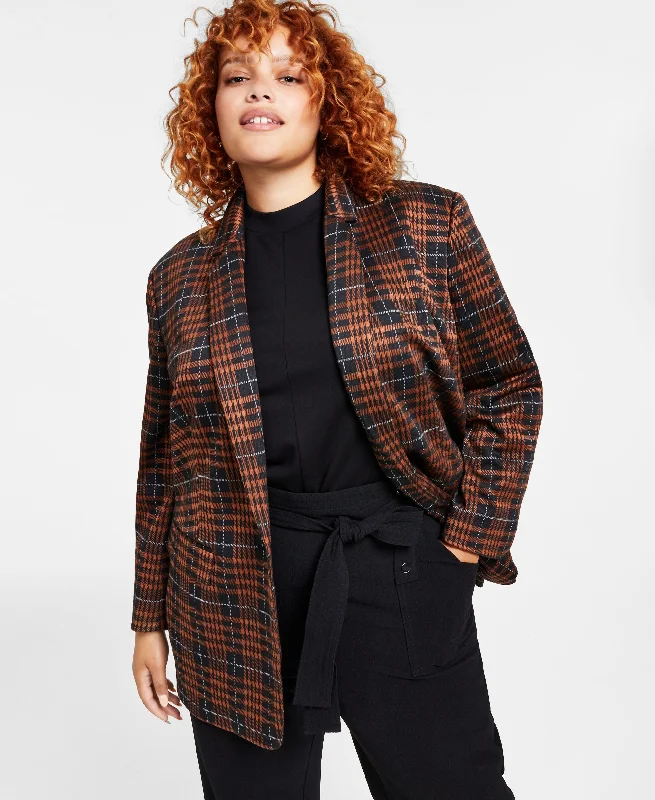 Bar III Plus Size Plaid Notch Collar Blazer