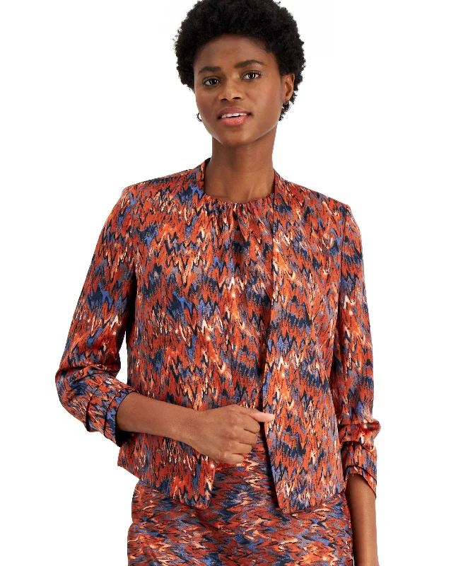 Bar III Womens Ikat Print Scrunch Sleeve Blazer