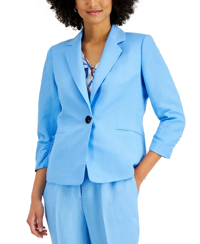 Kasper Ruched Sleeve Linen Blend Blazer