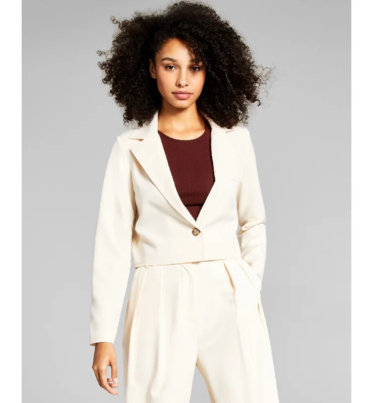 Now This Womens Cropped Single Button Notched Collar Blazer