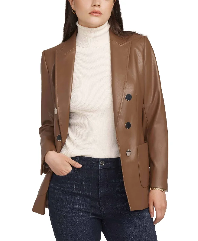 Women's Notched Collar Faux Leather Blazer