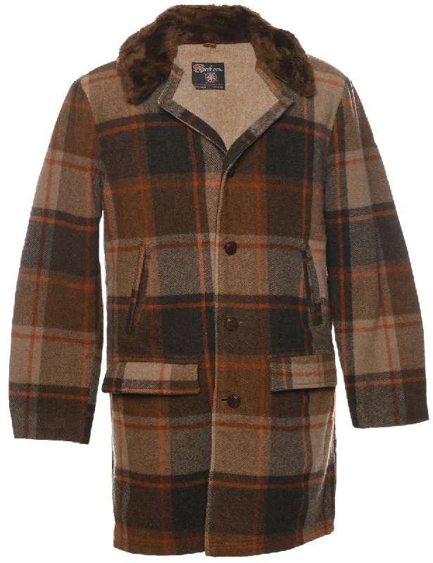 Checked Wool Coat - L