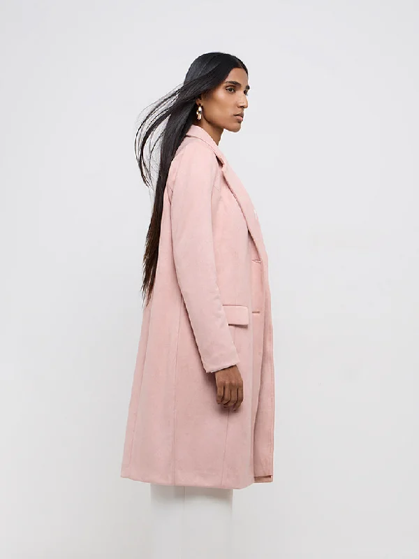 Wardrobe Dusty Pink Faux-Suede Long Coat